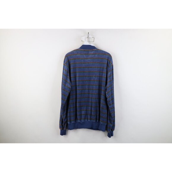 Vintage 70s Streetwear Mens Size Large Striped Velour Pullover Henley Sweater - Picture 11 of 13